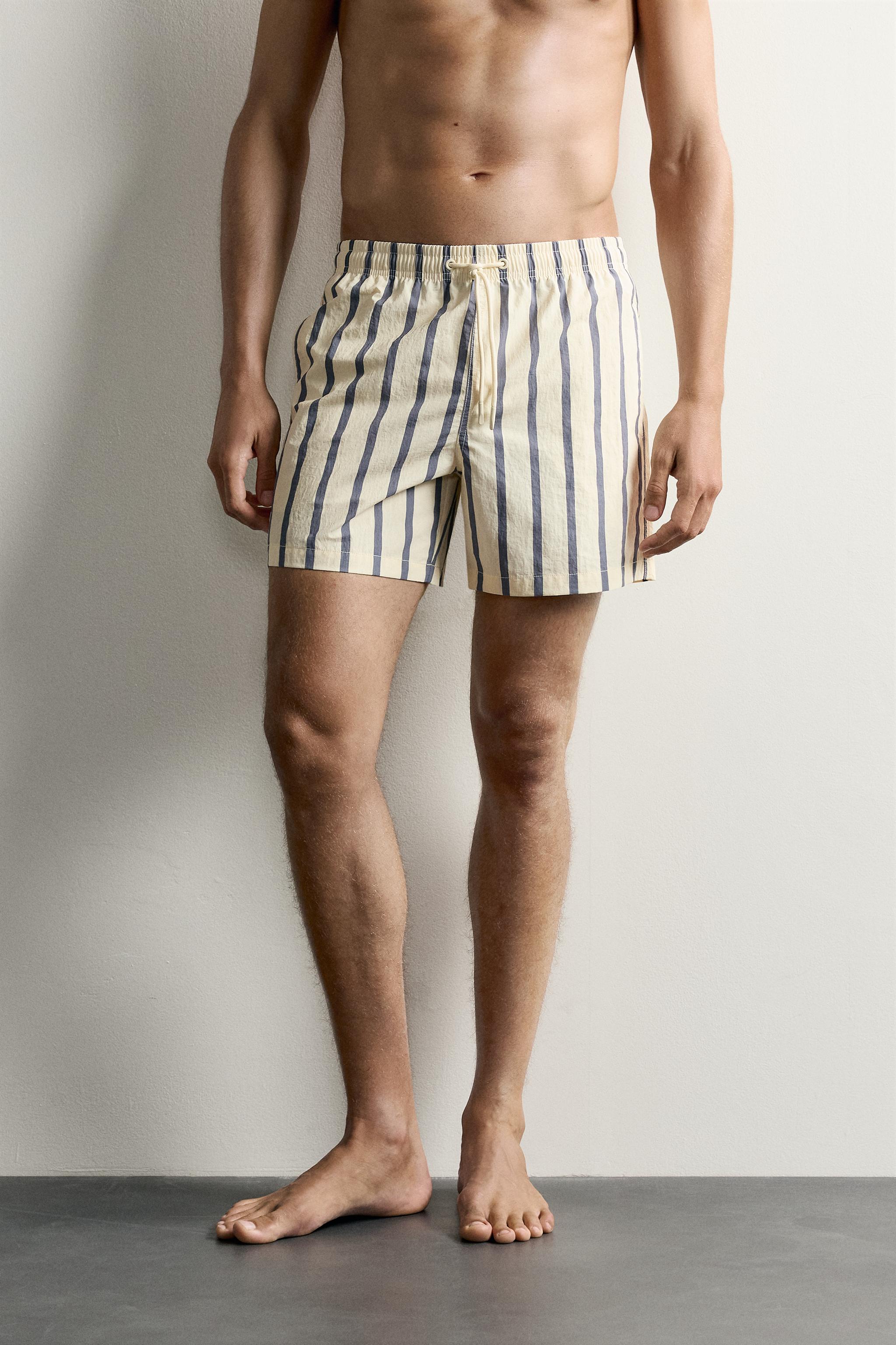 STRIPED MID-LENGTH SWIM SHORTS
